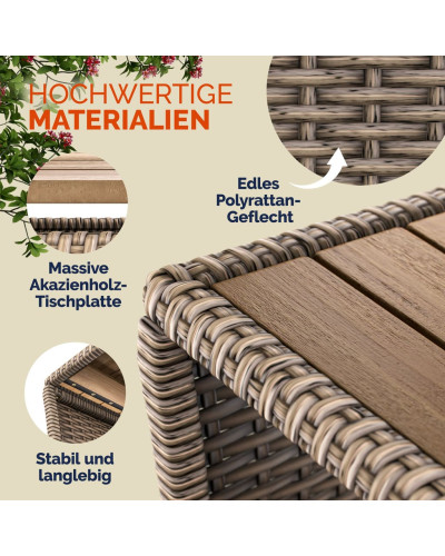 Cream Rattan Side Table with Acacia Wood Top